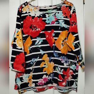 Signature Collection Size 2X Floral And Navy Striped Blouse
